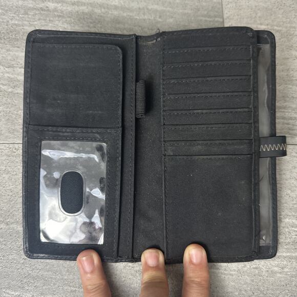 Vintage Fossil Leather Clutch Large Bifold Studded Wallet Black - Picture 5 of 6